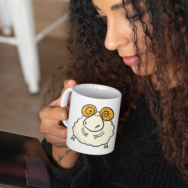 Cartoon Ram Sheep with Curled Horns Coffee Mug (Creator Uploaded)