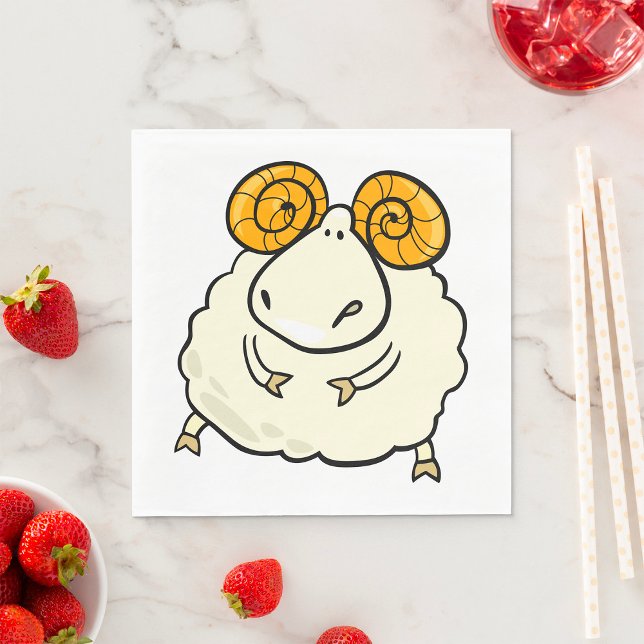 Cartoon Ram Sheep with Curled Horns Napkins (Creator Uploaded)