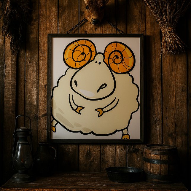 Cartoon Ram Sheep with Curled Horns Poster (Creator Uploaded)