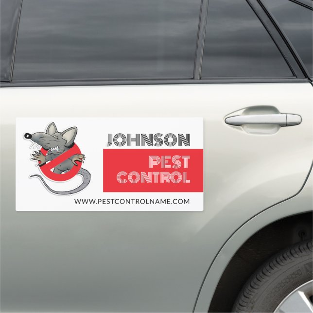Cartoon Rat Logo - Pest Control Advertising Car Magnet (In Situ)