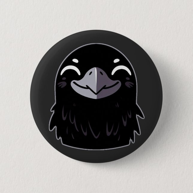 Cartoon Raven - Smiling Button (Front)