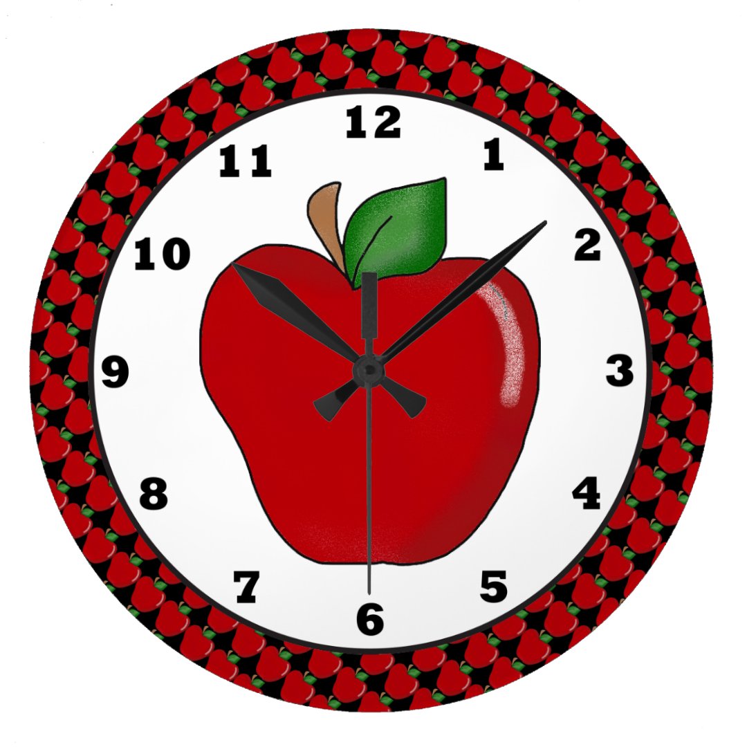 Cartoon red apple wall clock Zazzle
