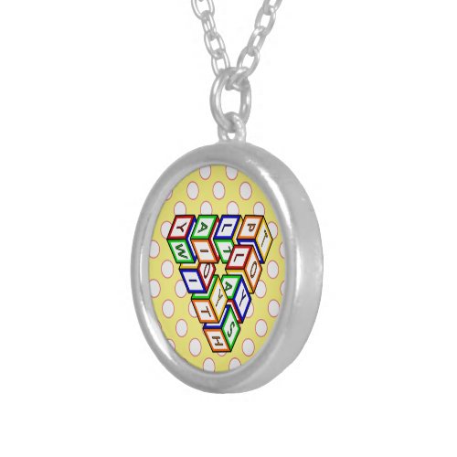 Cartoon Red Blue Yellow Green Toy Blocks Art Silver Plated Necklace