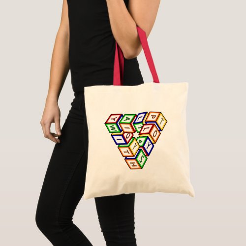 Cartoon Red Blue Yellow Green Toy Blocks Graphic T Tote Bag