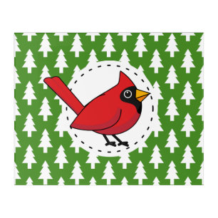 Cartoon Red Cardinal on Green White Pines Pattern Acrylic Print