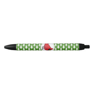 Cartoon Red Cardinal on Green White Pines Pattern Pen