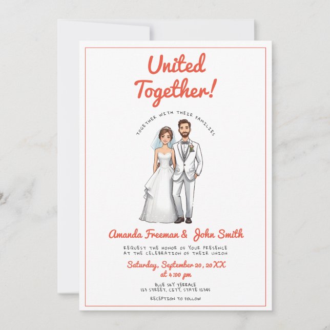 Cartoon Red Couple Photo Personalized Wedding Invitation (Front)