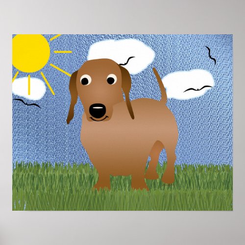 Cartoon Red Dachshund Poster