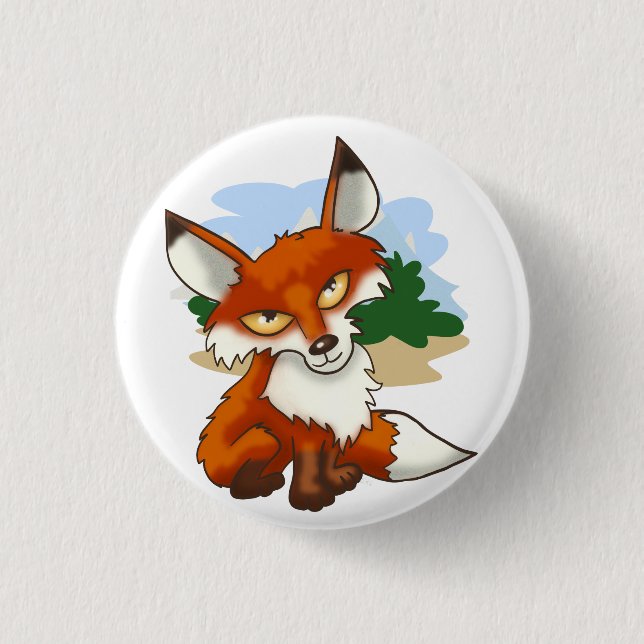 Cartoon Red Fox Button (Front)
