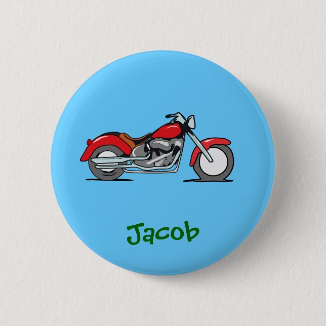 Cartoon Red MotorCycle - MotorBike Pinback Button (Front)