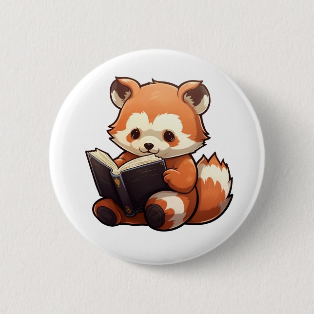 Cartoon red panda illustration button (Front)