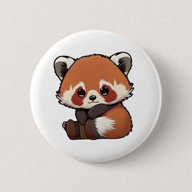 Cartoon red panda illustration button (Front)