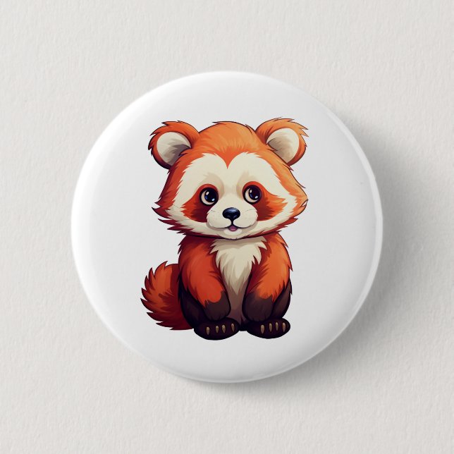Cartoon red panda illustration button (Front)