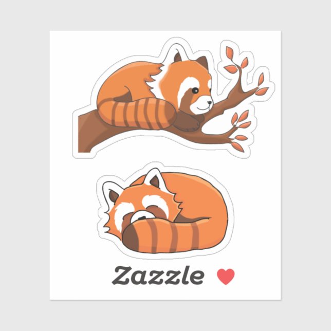 Cartoon Red Panda Sleeping and in Tree Sticker (Sheet)