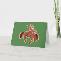 cartoon red santa claus ryding on horse card