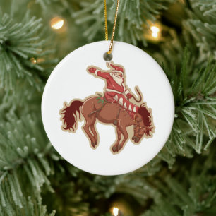 Cartoon red santa claus ryding on horse ceramic ornament