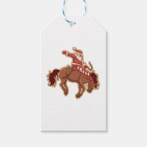 Cartoon red santa claus ryding on horse gift tags