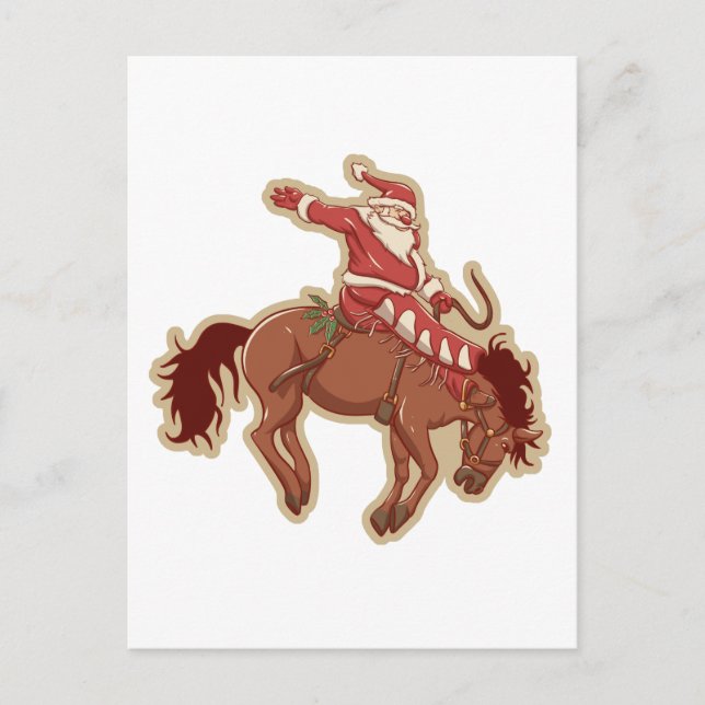 Cartoon red santa claus ryding on horse postcard (Front)