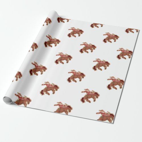 Cartoon red santa claus ryding on horse wrapping paper