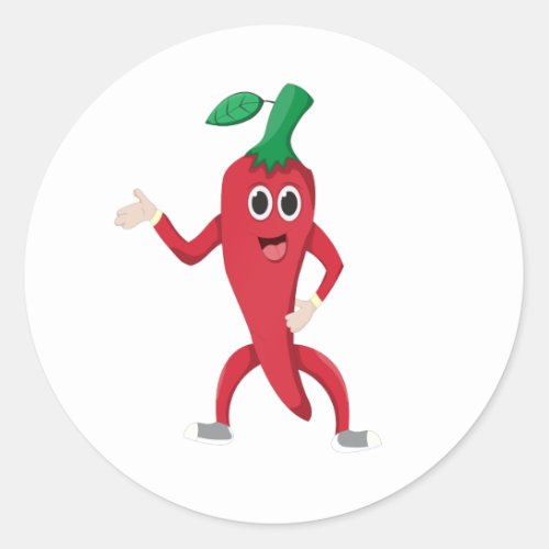 cartoon red spicy chilli character classic round sticker