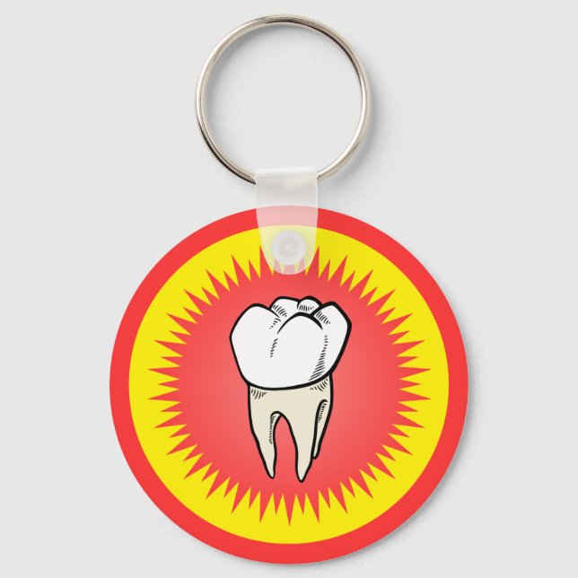 Cartoon Red White Extracted Molar Starburst Keychain (Front)