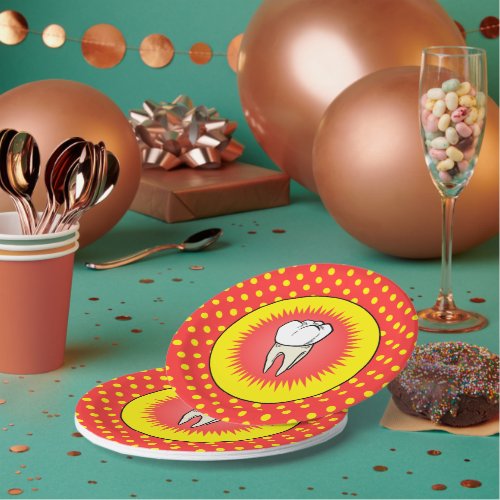 Cartoon Red White Extracted Molar Starburst Paper Plates