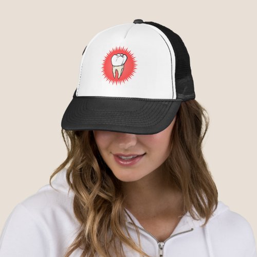 Cartoon Red White Extracted Molar Starburst Trucker Hat