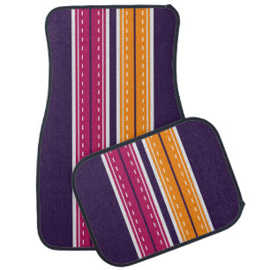 Cartoon Red Yellow Stripes Car Mats Set