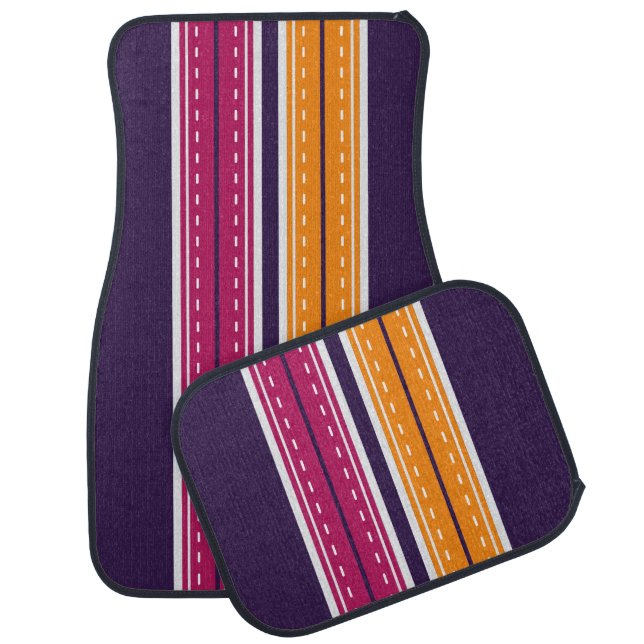 Cartoon Red Yellow Stripes Car Mats Set (Set)