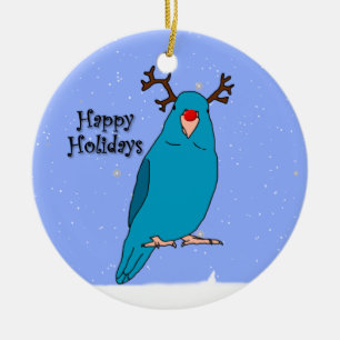 Cartoon Reindeer Blue Parrotlet Ornament