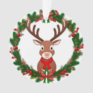 Cartoon Reindeer by Festive Christmas Wreath Ornament