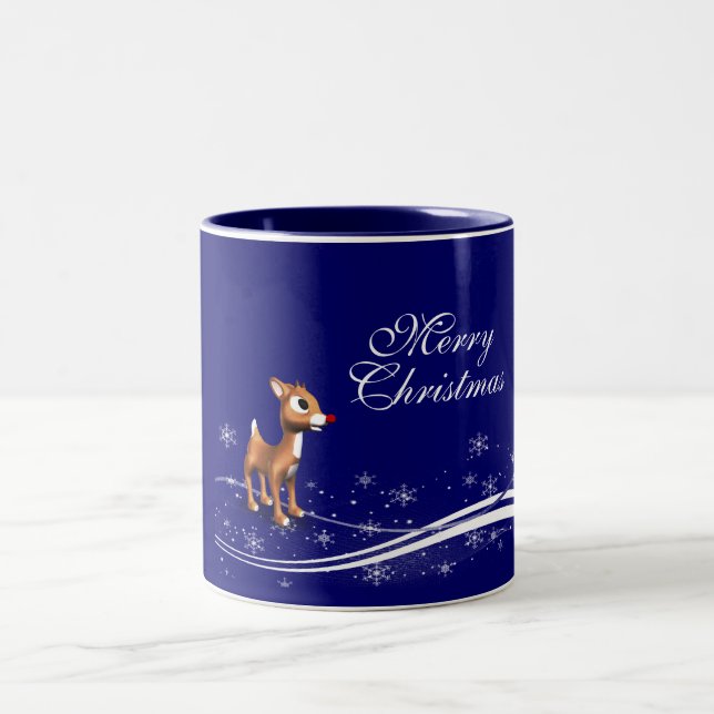 Cartoon Reindeer Christmas Two-Tone Coffee Mug (Center)