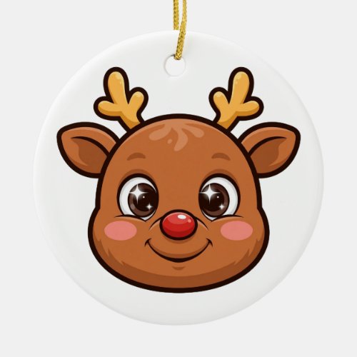 Cartoon Reindeer Red Nose Ornament