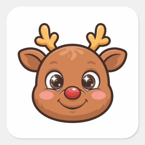 Cartoon Reindeer Red Nose Sticker