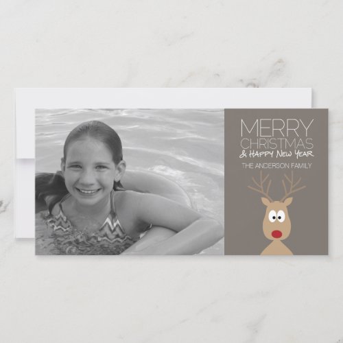 Cartoon Reindeer with Merry Christmas and Photo Holiday Card
