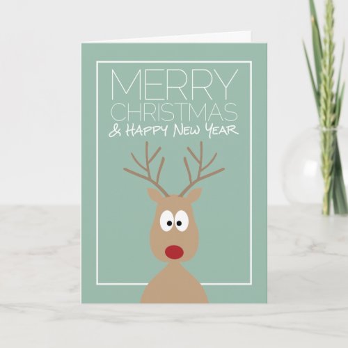 Cartoon Reindeer with Merry Christmas Greeting Holiday Card