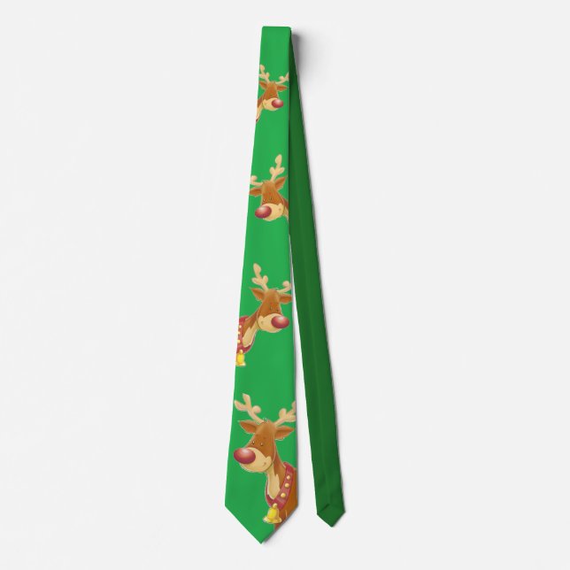 Cartoon Reindeers on Green Neck Tie (Front)