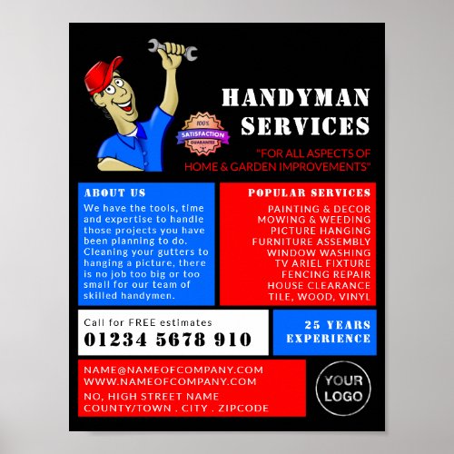 Cartoon Repairman Handyman Advertising Poster