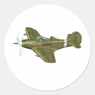 Cartoon retro airplane classic round sticker