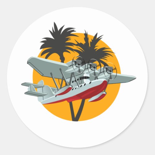 Cartoon retro airplane classic round sticker