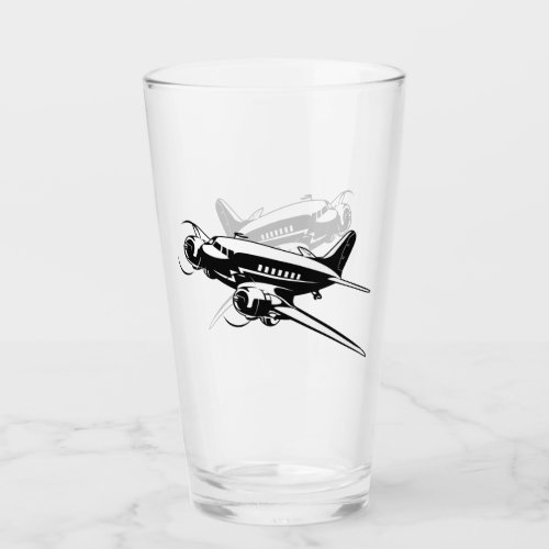 Cartoon retro airplane glass