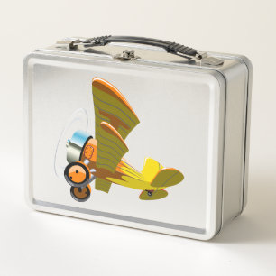 Cartoon retro airplane metal lunch box