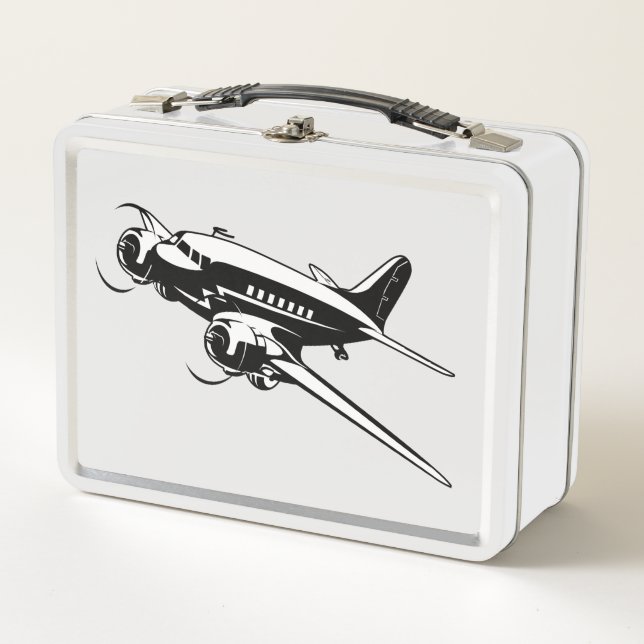 Cartoon retro airplane metal lunch box (Front)