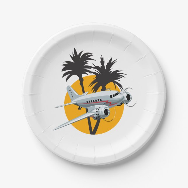 Cartoon retro airplane paper plates (Front)
