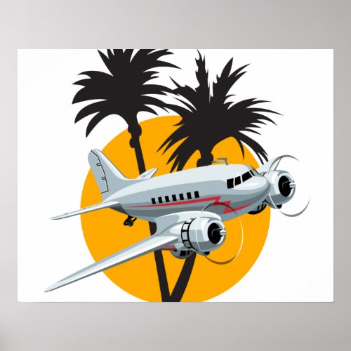Cartoon retro airplane poster