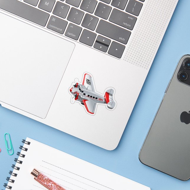 Cartoon retro airplane sticker (Laptop w/ iPhone)