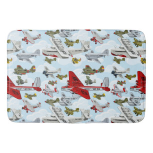 Cartoon retro airplanes bath mat