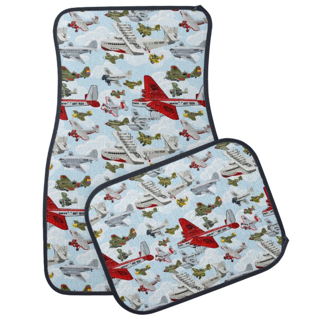 Cartoon retro airplanes pattern car floor mat (Set)