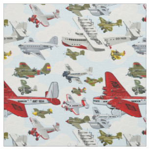 Cartoon retro airplanes pattern fabric