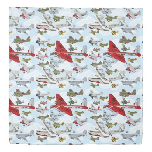 Cartoon retro airplanes pattern fabric duvet cover